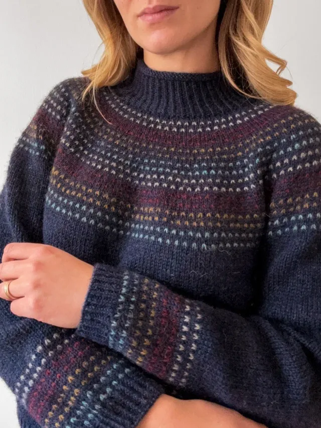 John Arbon Orla Pullover Strickkit Harvest Worsted Rainbow A-B