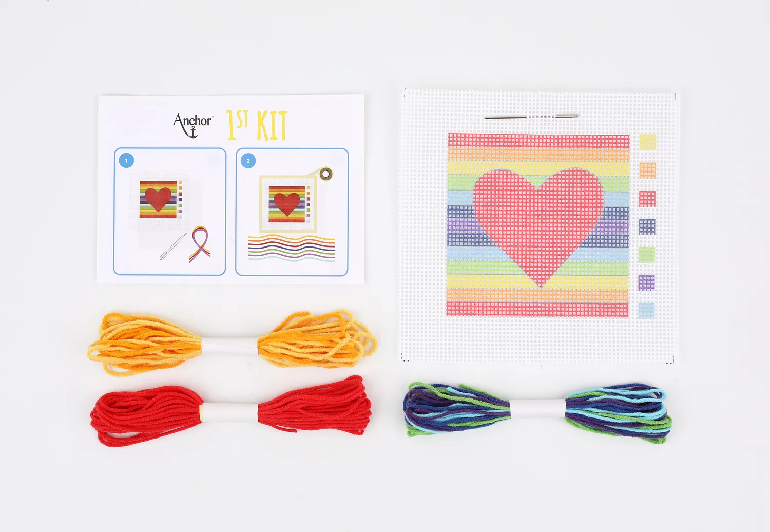 Anchor 1st Kit Rae Long-Stitch Stickset Herz 10x10cm Wolle