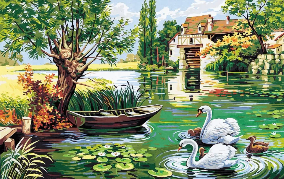 Anchor Royal Paris Mühle mit Schwänen Gobelin 48x75