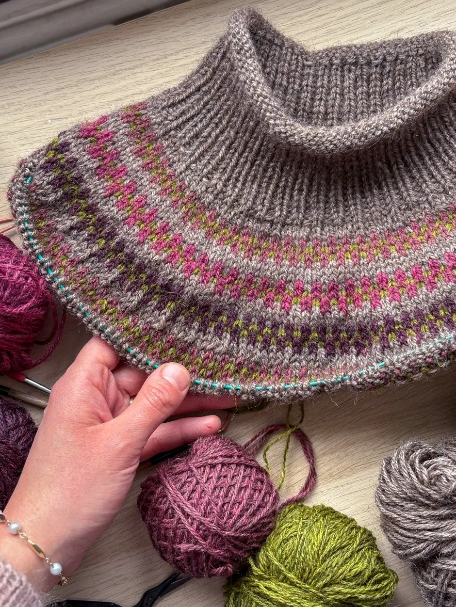 John Arbon Orla Pullover Strickkit Harvest Worsted Rainbow A-B