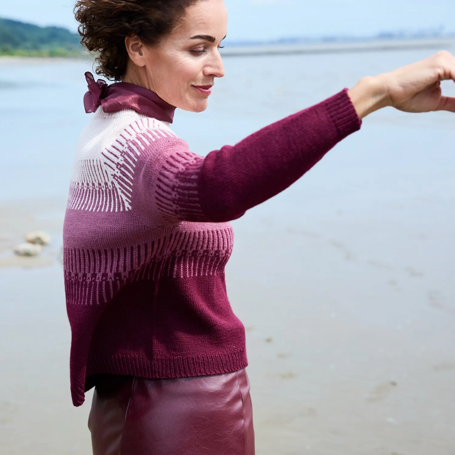 Rosy Green Wool Heather Drift Pullover Strickanleitung Deutsch XS-L5