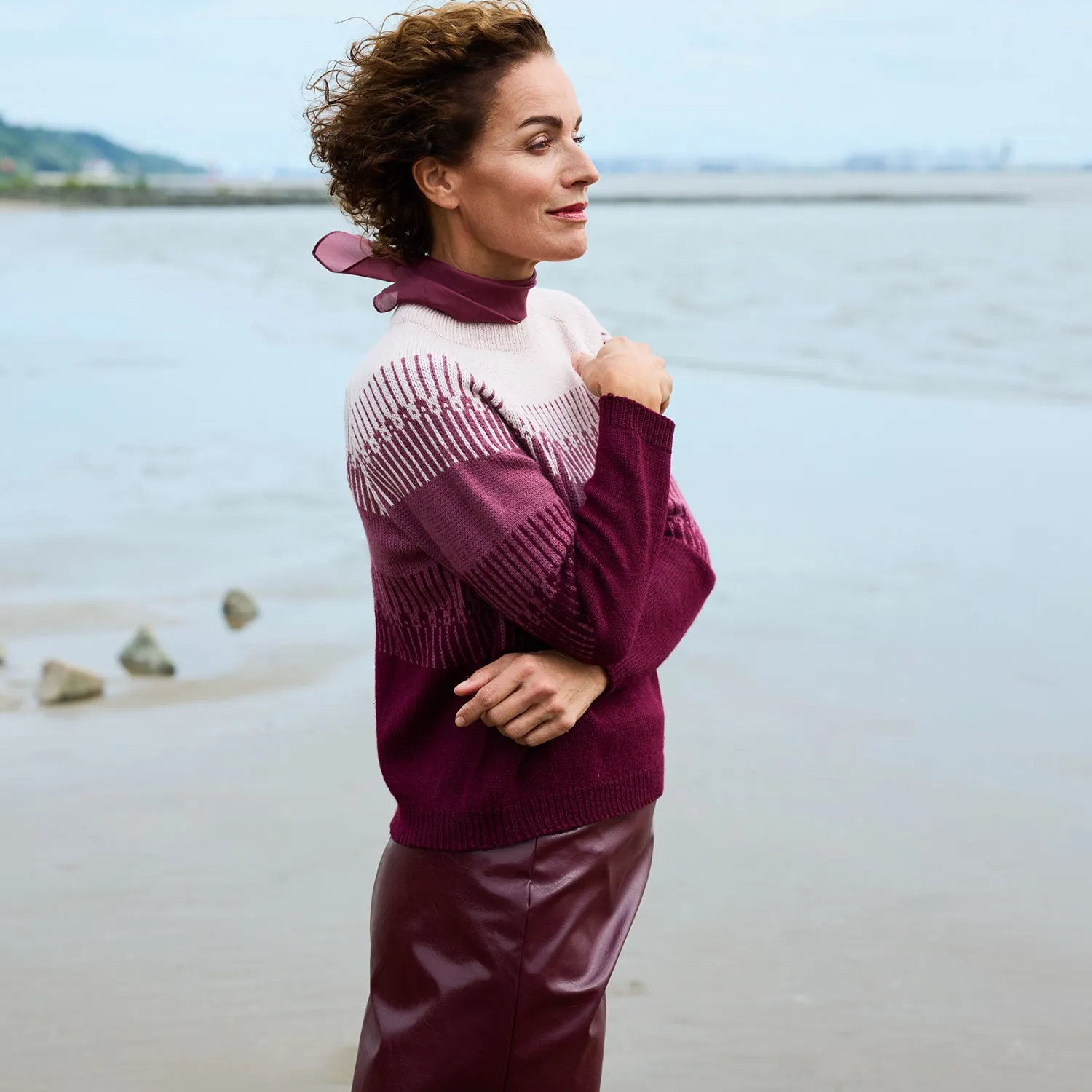 Rosy Green Wool Heather Drift Pullover Strickanleitung Deutsch XS-L5