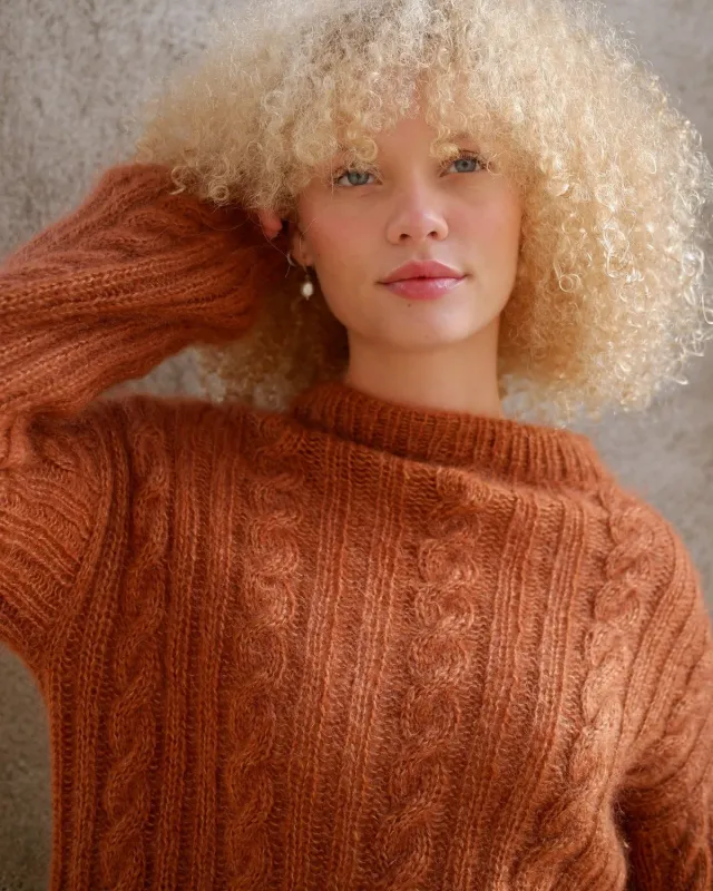 Knitting for Olive Ribbed Cable Sweater Strickanleitung Pullover