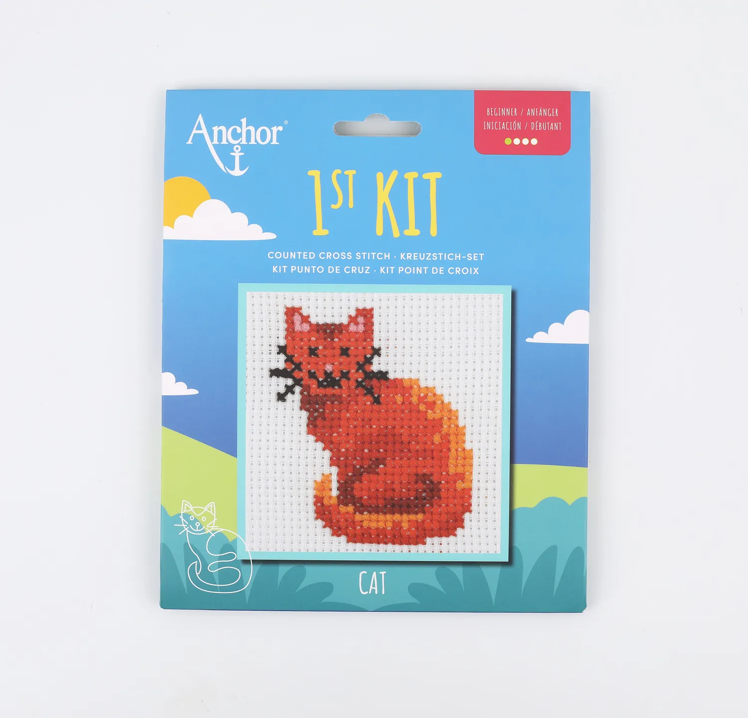 Anchor 1st Kit Cat Kreuzstich Stickset 10x10 cm Anfänger