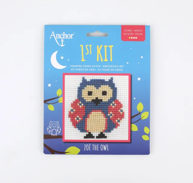 Anchor 1st Kit Zoe Eule Kreuzstich Set 10x10 cm