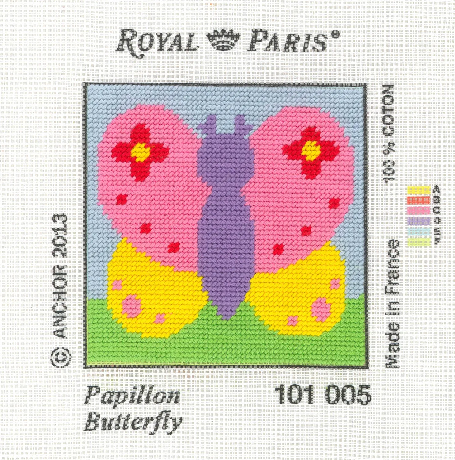 Anchor Royal Paris Butterfly Stickcanvas Kinder 15x15cm Anfänger