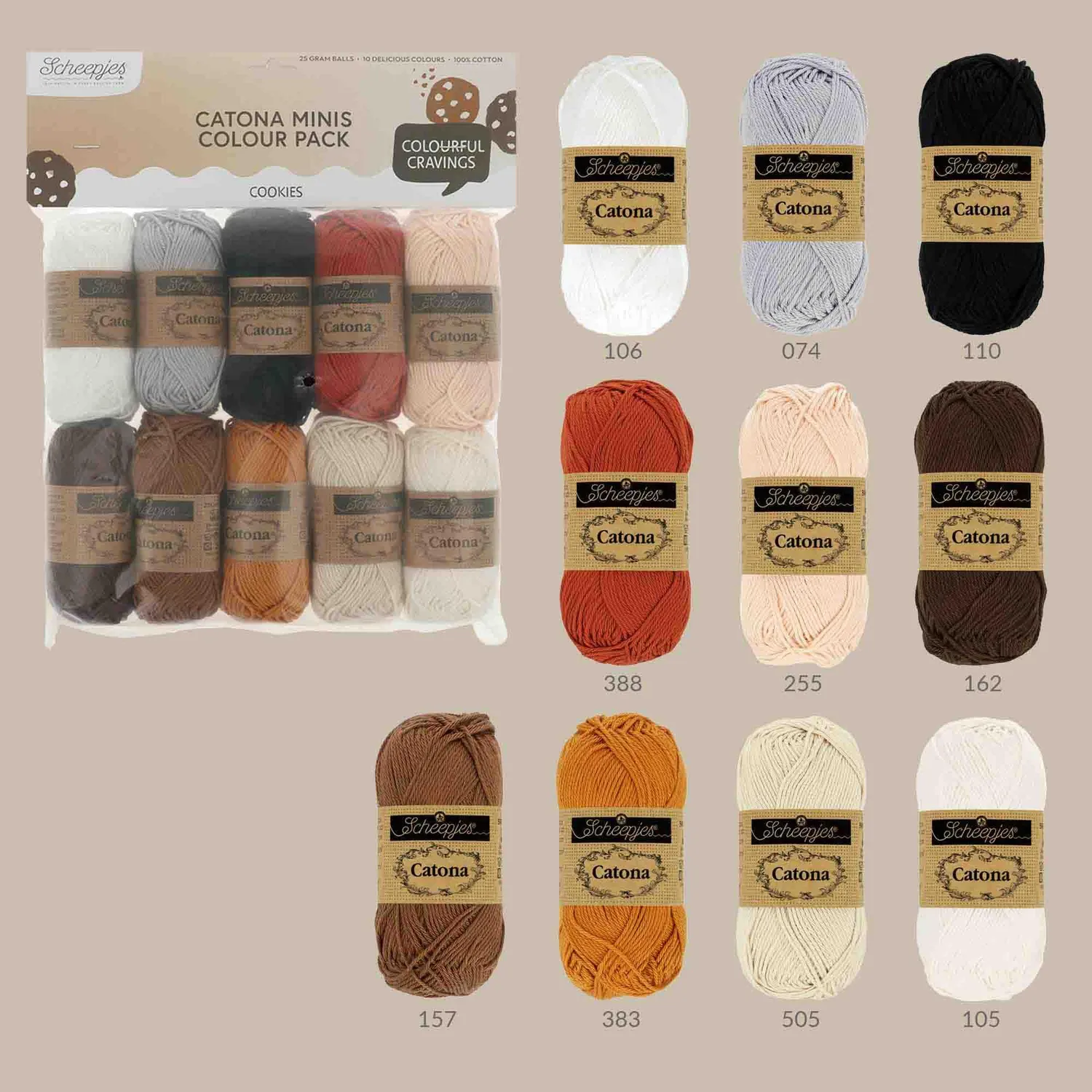 Scheepjes Catona Farbpaket Cookies Baumwollgarn 10x25g