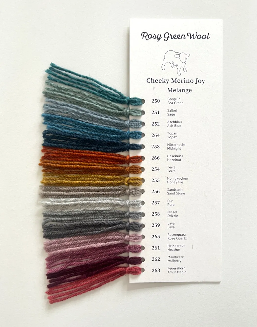 Rosy Green Wool Farbmusterkarte Merino Farben