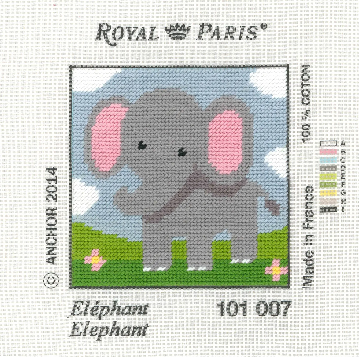 Anchor Royal Paris Elephant Stickcanvas für Kinder 15x15 cm