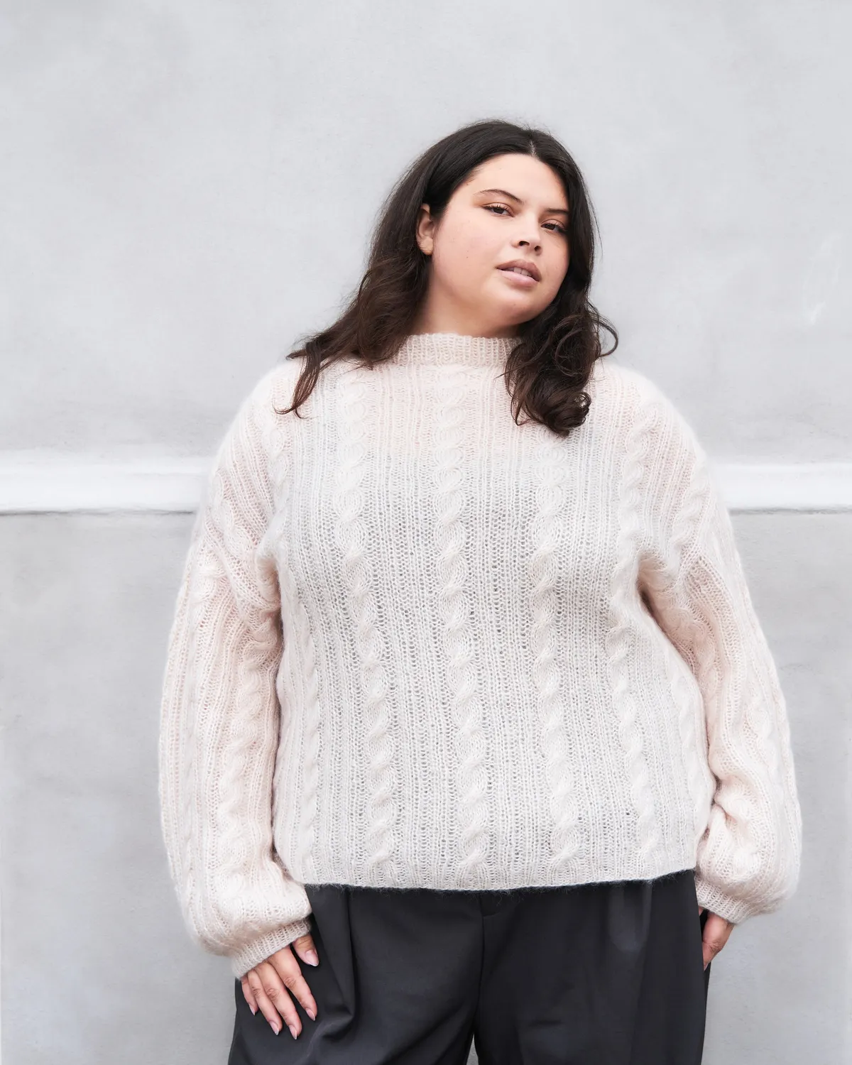 Knitting for Olive Ribbed Cable Sweater Strickanleitung Pullover