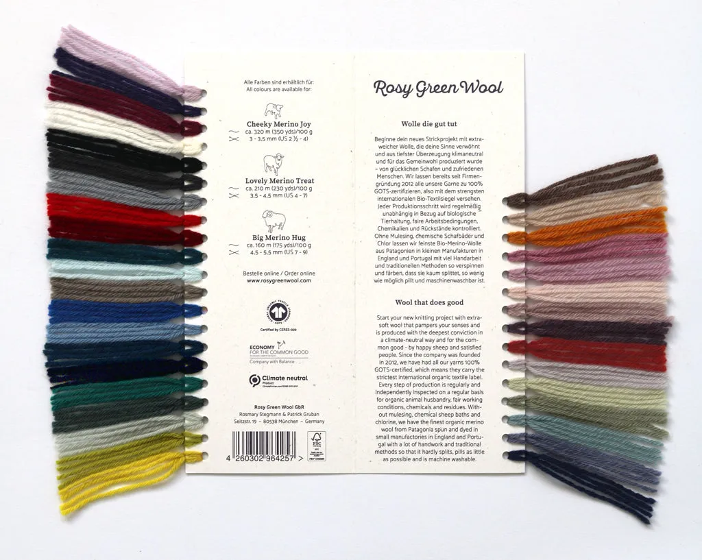 Rosy Green Wool Farbmusterkarte Merino Farben