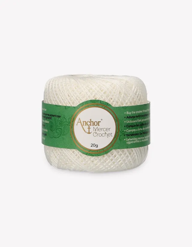 Anchor Mercer Crochet Häkelgarn Stärke 80 20g weiß