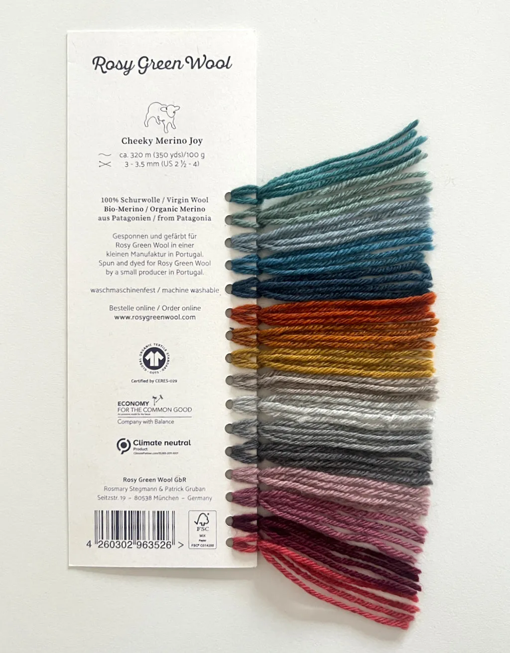 Rosy Green Wool Farbmusterkarte Merino Farben