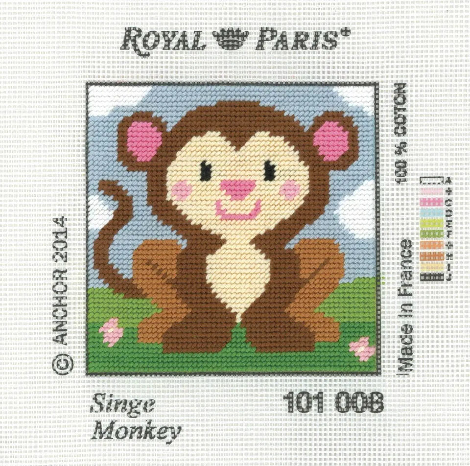Anchor Royal Paris Monkey Kinder Gobelin Stickbild 15x15cm