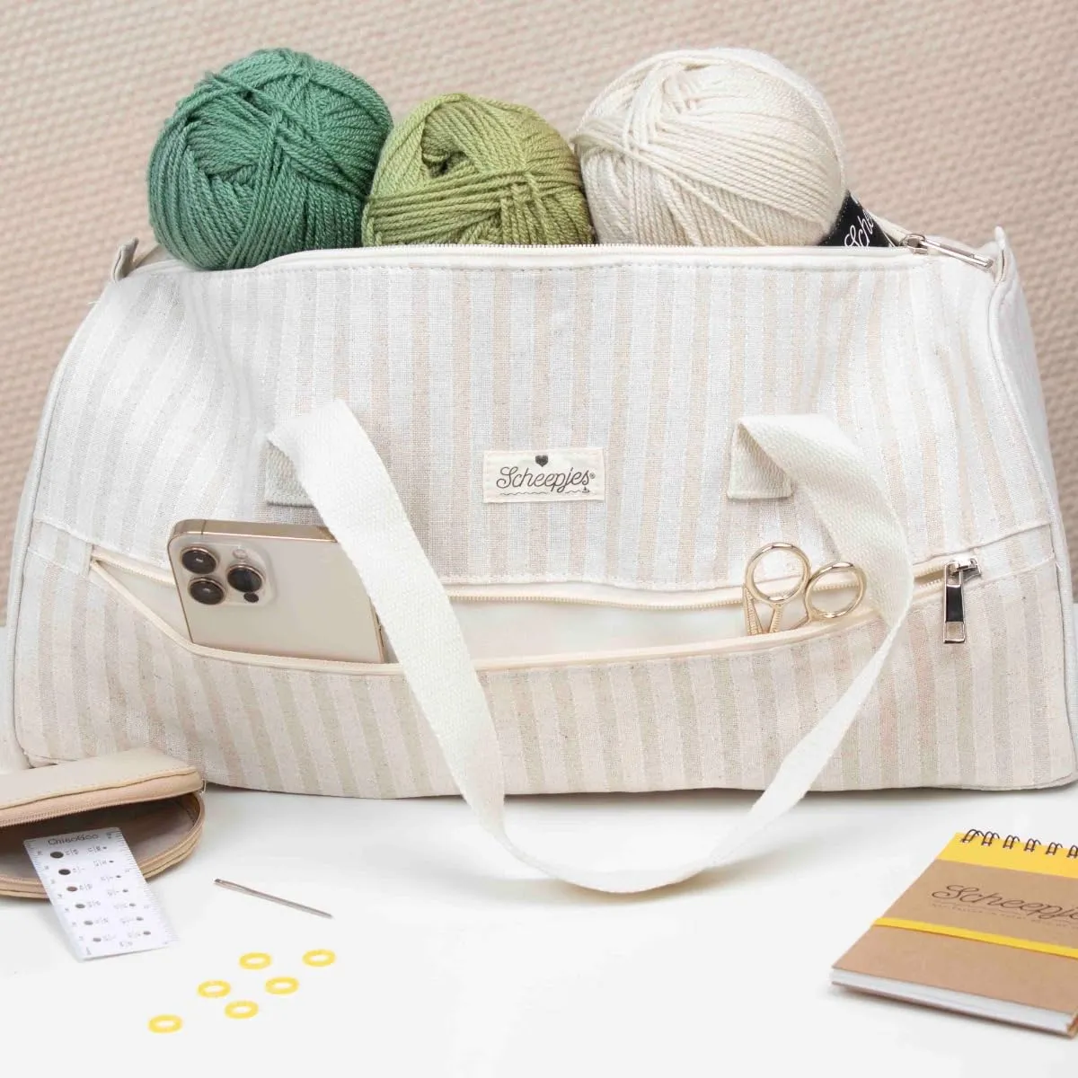 Scheepjes Strickbeutel Gestreift Beige 45cm mit Reißverschluss