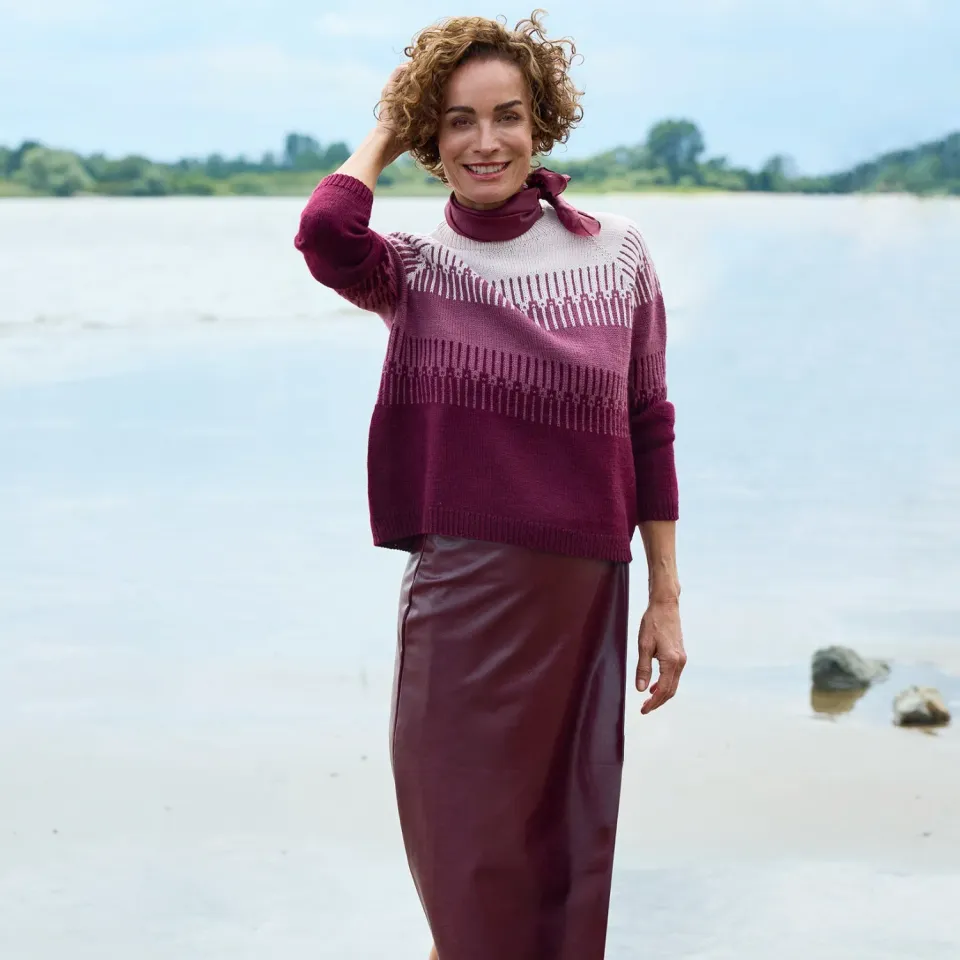 Rosy Green Wool Heather Drift Pullover Strickanleitung Deutsch XS-L5