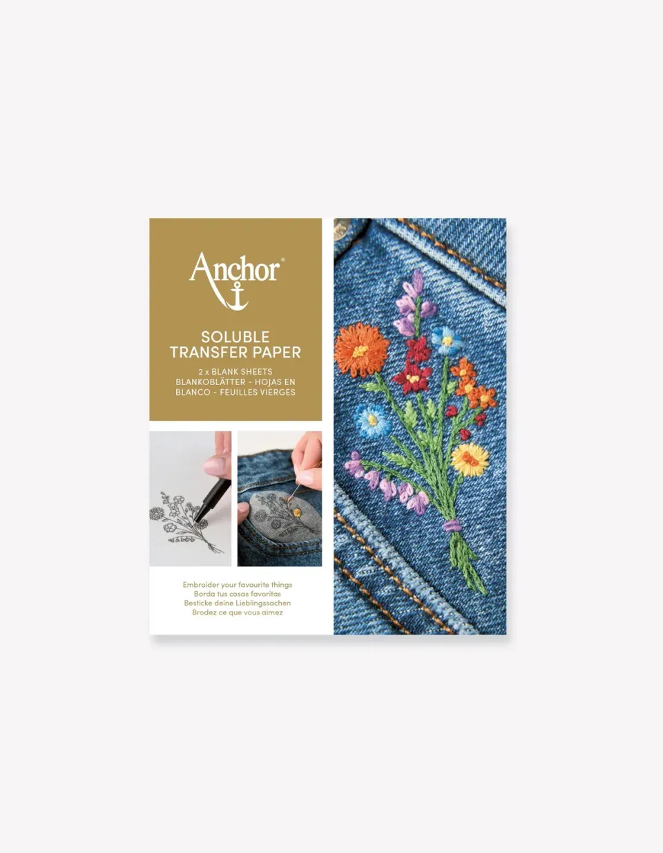 Anchor Soluble Transferpapier Stickerei A5 2er Pack wasserlöslich
