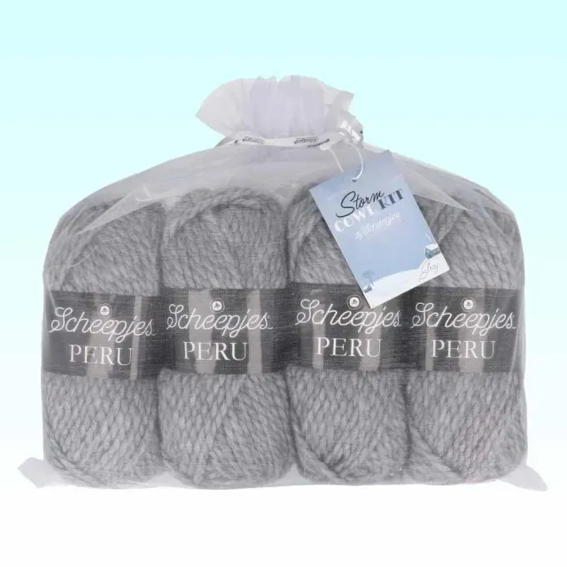 Scheepjes Peru Storm Cowl Strickset 4x100g grau Alpaka