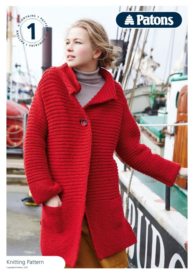 Patons Wool Blend Aran Damenmantel Strickanleitung
