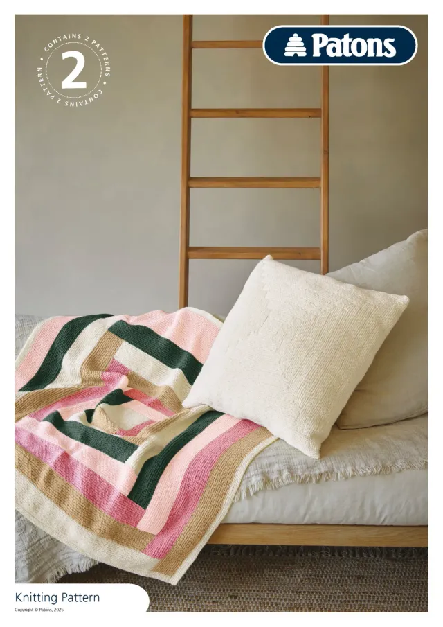Patons Fab DK Geometric Blanket Strickanleitung Decke Kissen