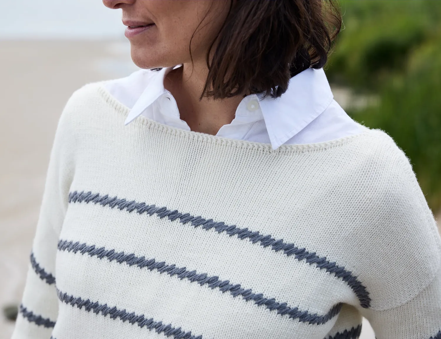 Rosy Green Wool Whispering Breeze Strickanleitung Pullover PDF Streifen