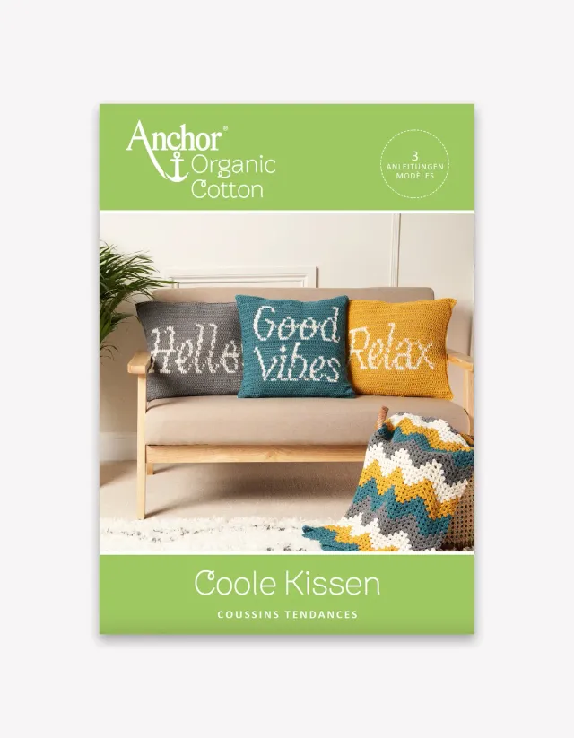 Anchor Organic Cotton Coole Kissen Häkelheft 42cm Bio