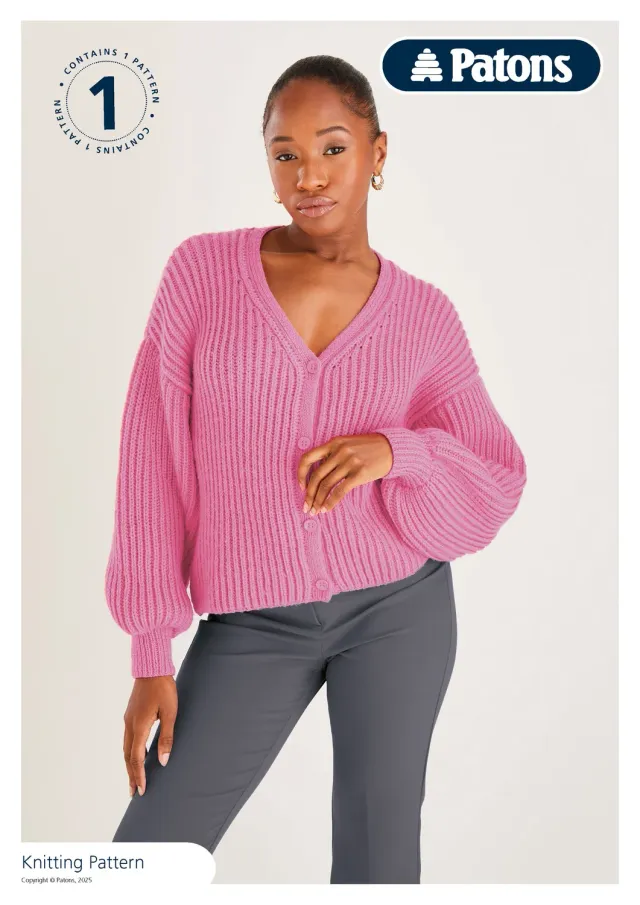 Patons Fab DK V Neck Rib Cardigan Strickanleitung Englisch
